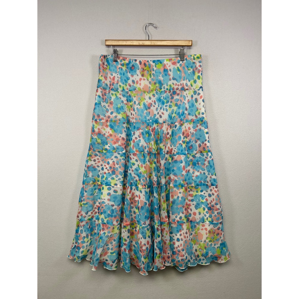 Cottagecore Boho Ruby Rd. Women 12 Multi Color Abstract Floral Tiered Midi Skirt
